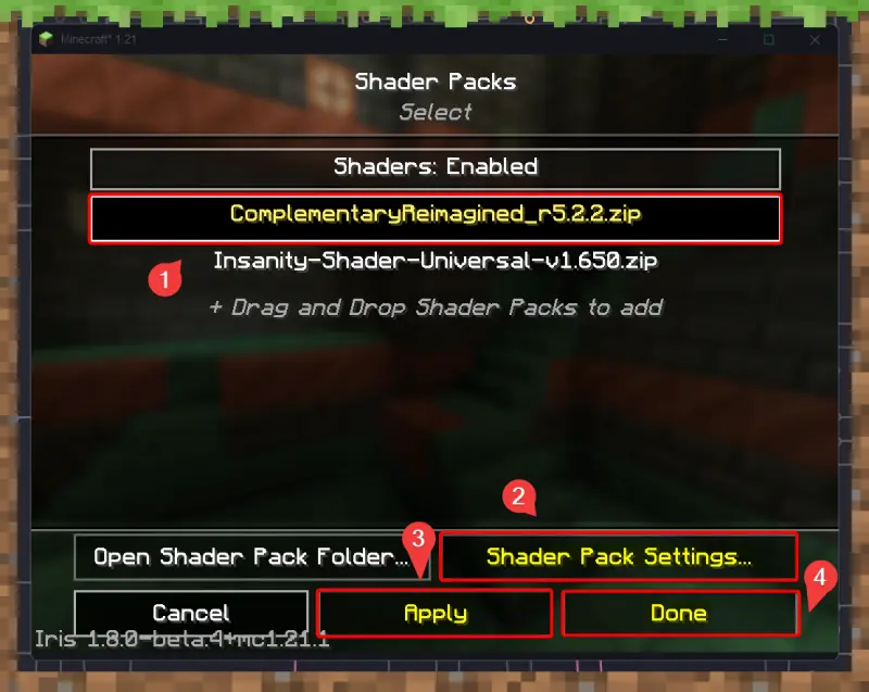 Minecraft Shader Configuration