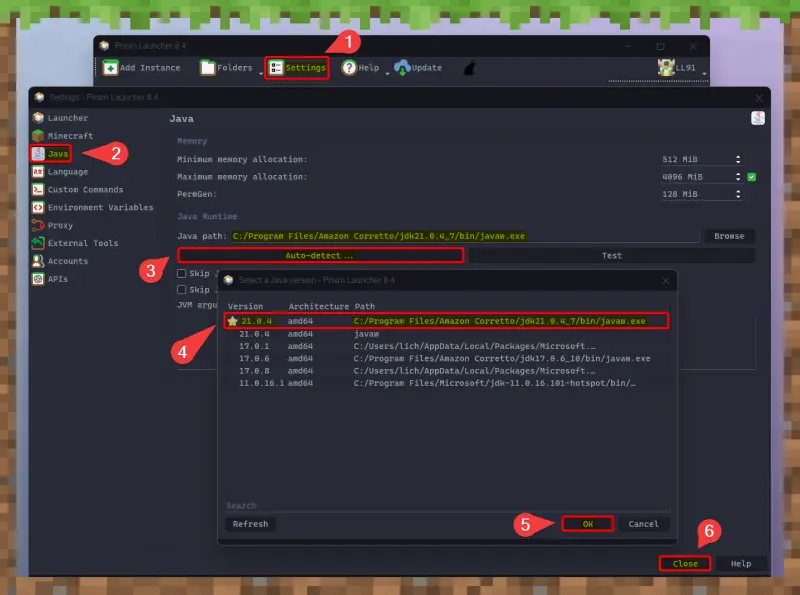Prism Launcher Set Java Version