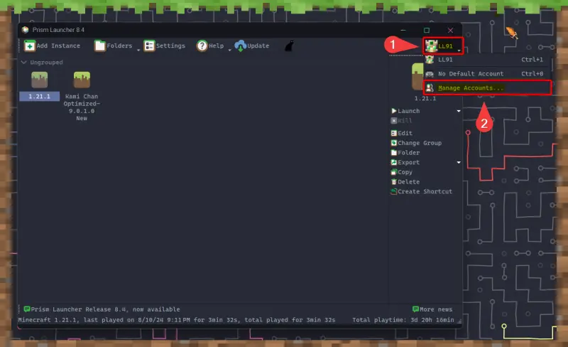 Prism Launcher Manage Account